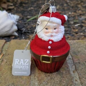 RAZ Imports Red Santa Cupcake Holiday Ornament - Festive Tree Decoration